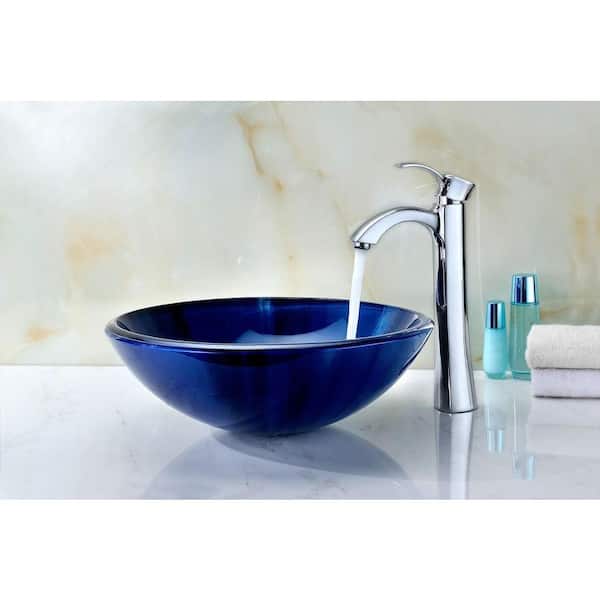 Meno Series Deco-Glass Vessel Sink in Lustrous Blue Meno Series Deco-Glass Vessel Sink in Lustrous Blue