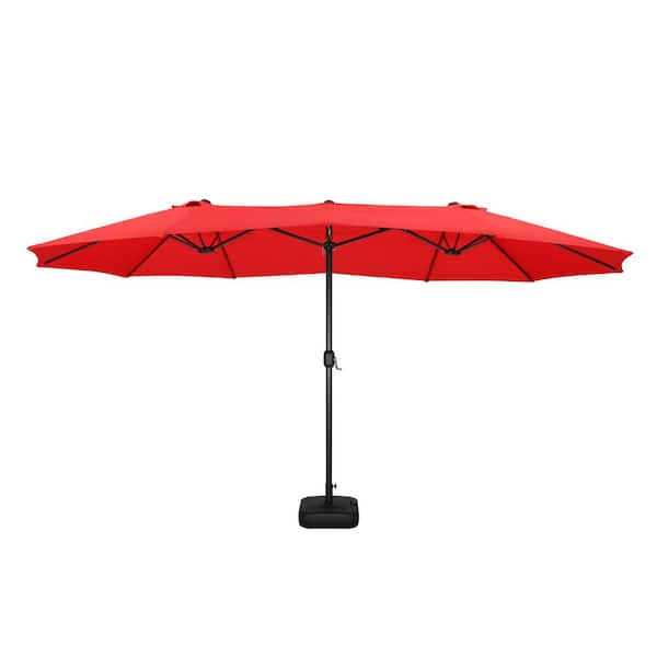 TOP HOME SPACE 15 ft. x 9 ft. Steel Market Double-sided Patio Umbrella in Red
