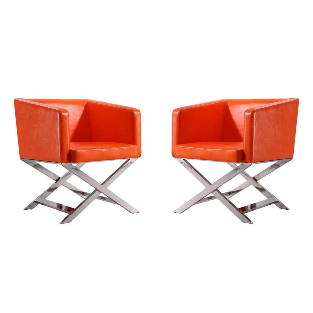 Hollywood Chrome Orange Faux Leather Director's Accent Chair