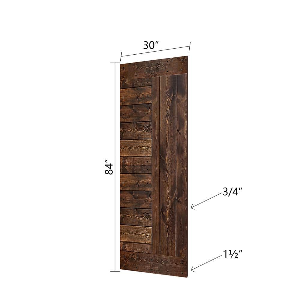 Dark Walnut Solid Wood Multipanel Sliding Barn Door Kit with Black Hardware