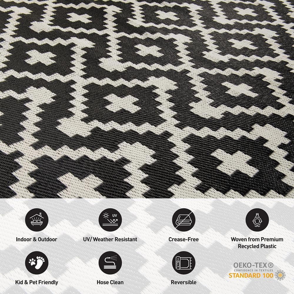 Black and White Geometric Reversible Synthetic 5' x 7' Rug