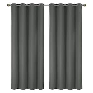 Lillian Collection Charcoal Polyester Solid 55 in. W x 84 in. L Thermal Grommet Indoor Blackout Curtains (Set of 2)