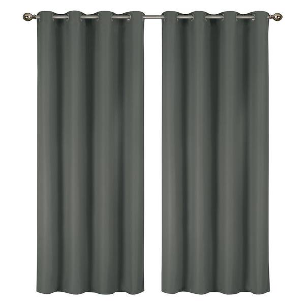 J&V TEXTILES Lillian Collection Charcoal Polyester Solid 55 in. W x 84 in. L Thermal Grommet Indoor Blackout Curtains (Set of 2)