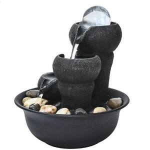 8 in. Flowing Bowls Table Fountain with LED Light Cascade Ball for Office and Home Decor