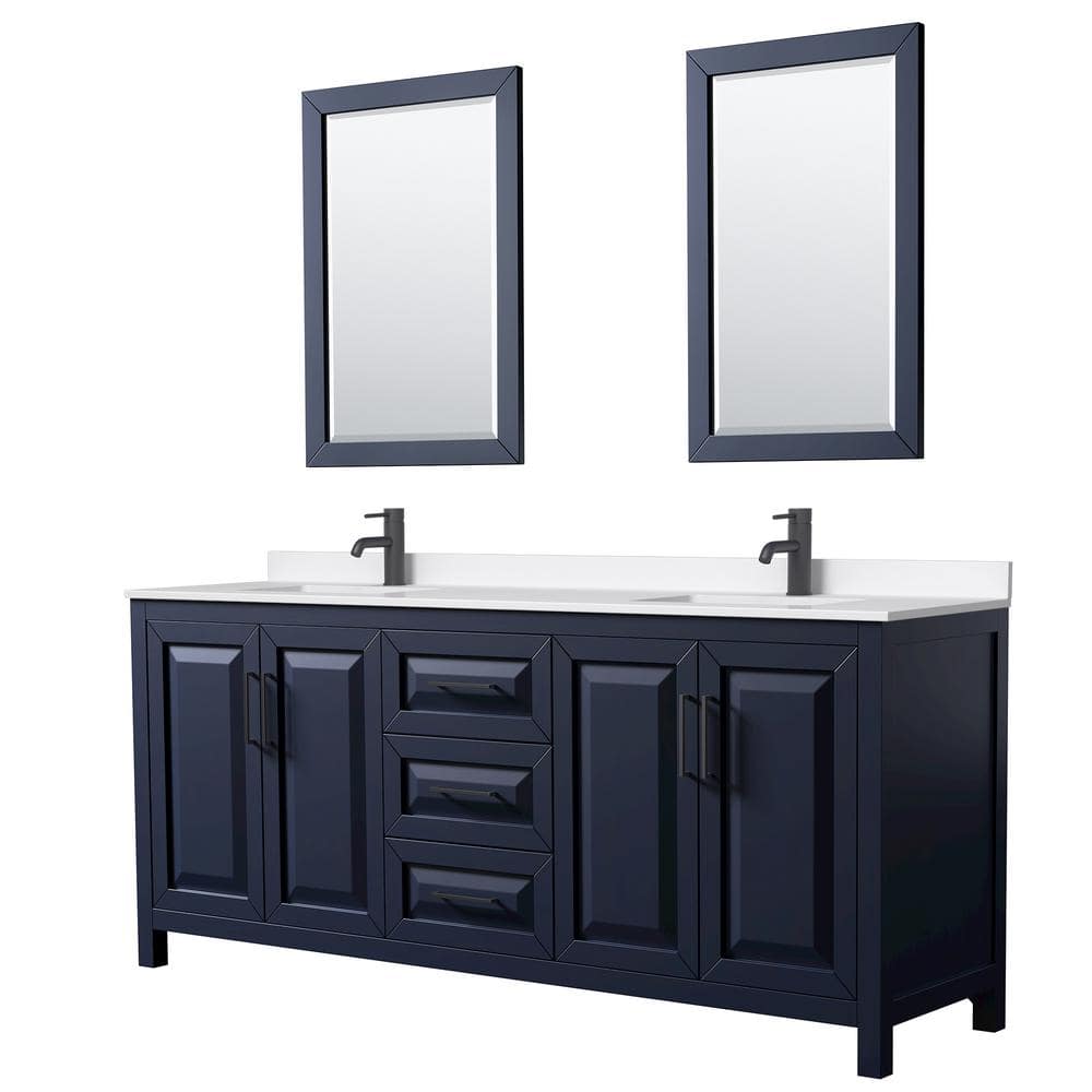 Daria 80 in. W x 22 in. D x 35.75 in. H Double Bath Vanity in Dark Blue with White Quartz Top and 24 in. Mirrors price history on PriceWatchPro