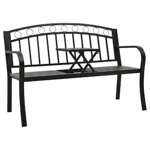 49.2 in. 2-Person Black Steel Outdoor Bench with Folding Table