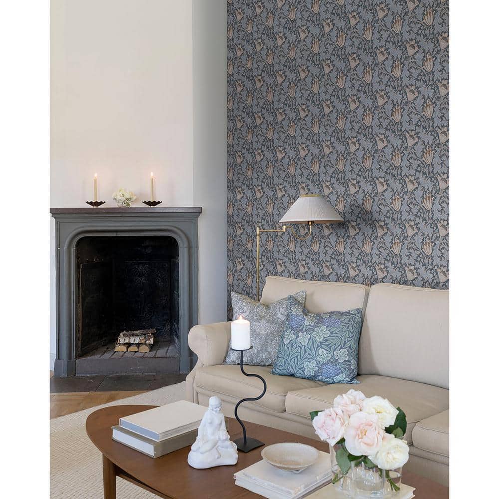 Dark Blue Floral Anemone Non-Woven Wallpaper Roll