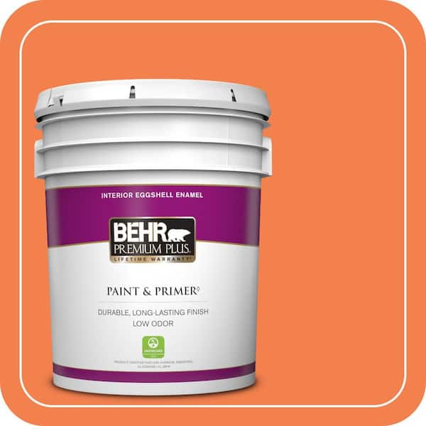 BEHR PREMIUM PLUS 5 gal. #220B-6 Harvest Pumpkin Eggshell Enamel Low Odor Interior Paint & Primer