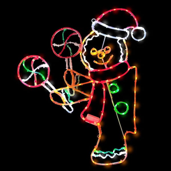2 ft. Gingerbread Window Decoration with 159 Multi-Color LED Tube Lights with Motion