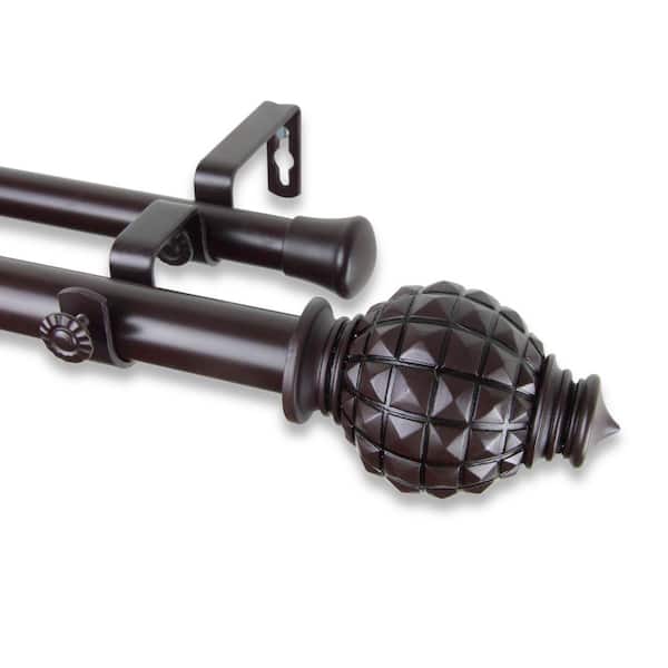 Rod Desyne 28 in. - 48 in. Telescoping 1 in. Double Curtain Rod Kit in Mahogany with Opal Finial