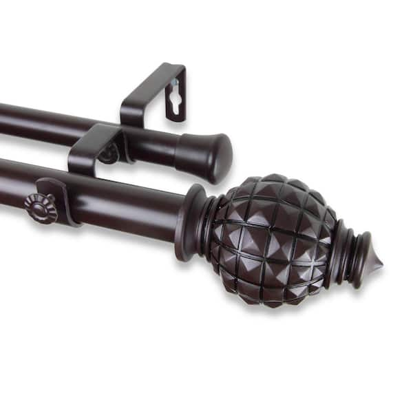 Rod Desyne 66 in. - 120 in. Telescoping 1 in. Double Curtain Rod Kit in Mahogany with Opal Finial