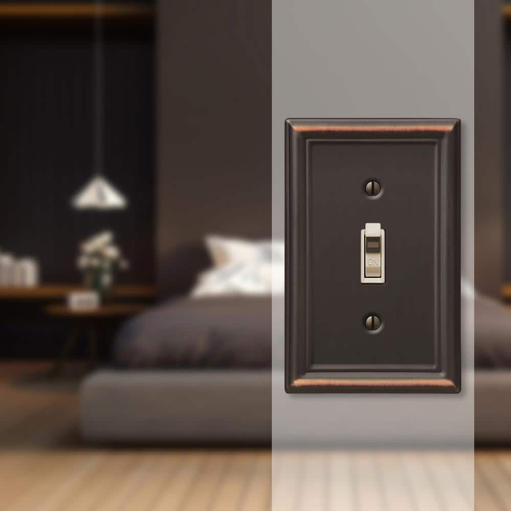 Amerelle Chelsea Aged Bronze 1-Gang Stamped Steel Toggle Wall Plate