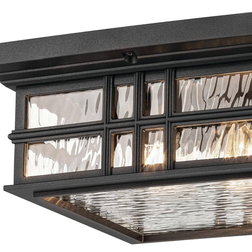 Textured Black 12" 2-Light Outdoor Hanging Light with Clear Hammered Glass