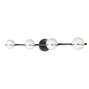 Sofia 32 in. 4-Light Matte Black Vanity Light with White Opal Glass Shade