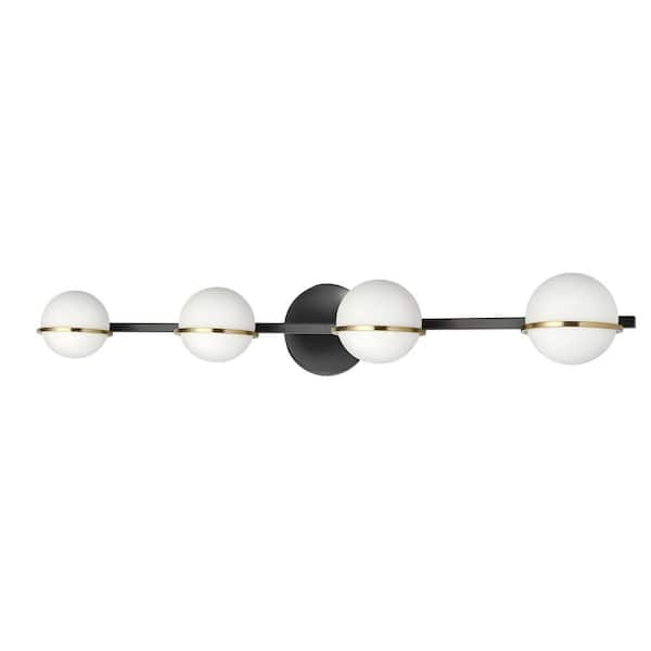 Dainolite Sofia 32 in. 4-Light Matte Black Vanity Light with White Opal Glass Shade