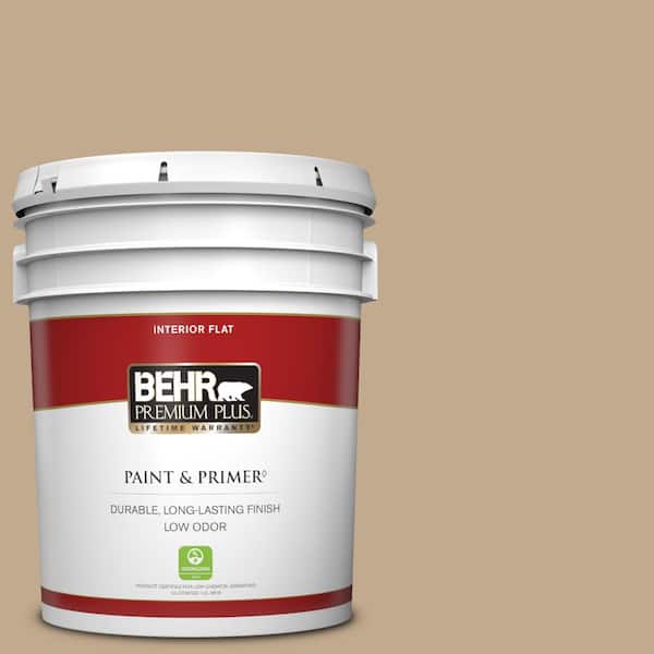 BEHR PREMIUM PLUS 5 gal. #BXC-07 Palomino Tan Flat Low Odor Interior Paint & Primer