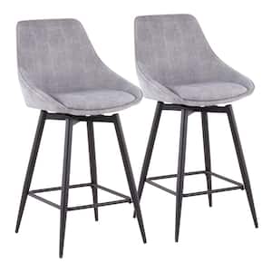 Diana 25.5 in. Grey Corduroy and Black Metal Counter Height Bar Stool (Set of 2)