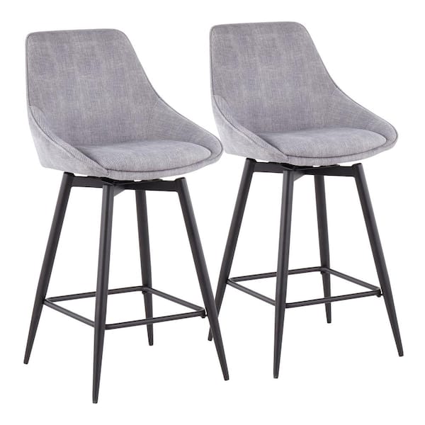Lumisource Diana 25.5 in. Grey Corduroy and Black Metal Counter Height Bar Stool (Set of 2)