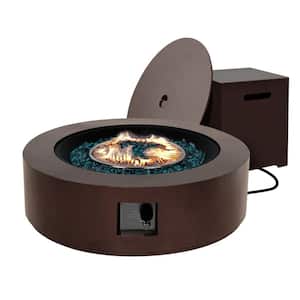 42 in. 50,000 BTU Outdoor Fire Pit Table with Propane Tank Cover, Fire Glass Beads and Lid
