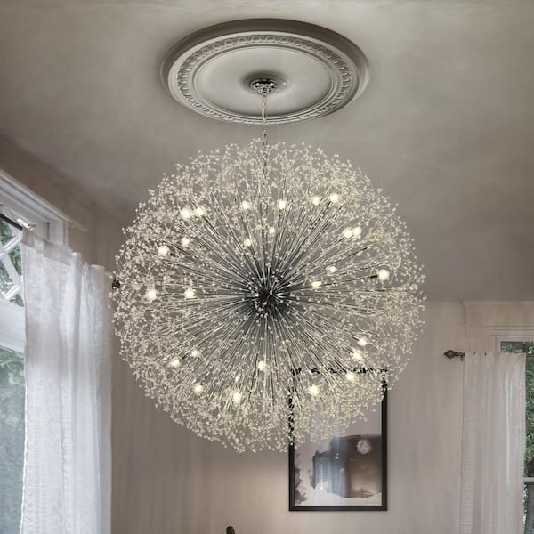 Calzada 24-Light Chrome Decor Dandelion Firework Chandelier with Bulbs