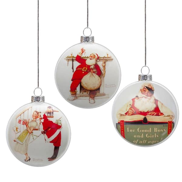 Northlight Glass Norman Rockwell Christmas Disc Ornament (Set of 3)