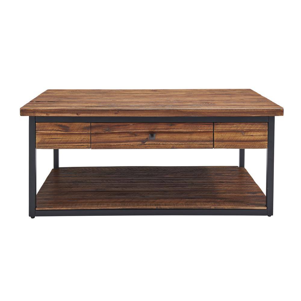 Claremont 48" Rustic Wood Coffee Table with Drawer and Shelf