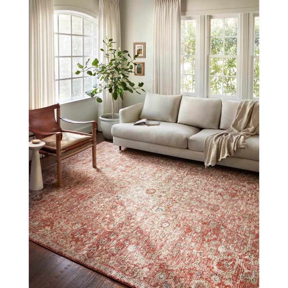 Rust and Beige Stain-Resistant Synthetic Area Rug 7'-10" x 10'