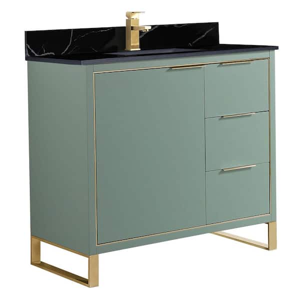 FINE FIXTURES Opulence 36 in. W x 18 in. D x 33.5 in. H Bath Vanity in Mint Green with Black Marble Single sink Top