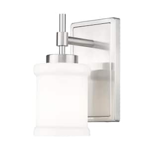 Cadoc 1-Light Brushed Nickel Wall Sconce with Gloss Opal Glass Shade