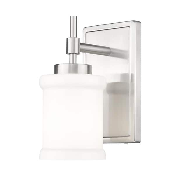 Cadoc 1-Light Brushed Nickel Wall Sconce with Gloss Opal Glass Shade