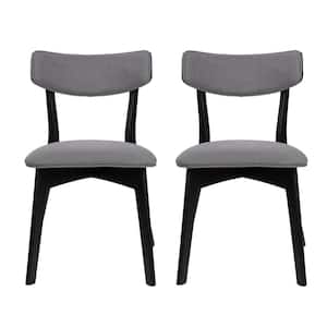 Sadie Dark Gray and Matte Black Fabric and Wood Dining Chair (Set of 2)