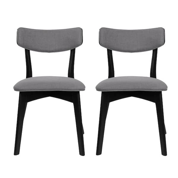 Noble House Sadie Dark Gray and Matte Black Fabric and Wood Dining Chair (Set of 2)