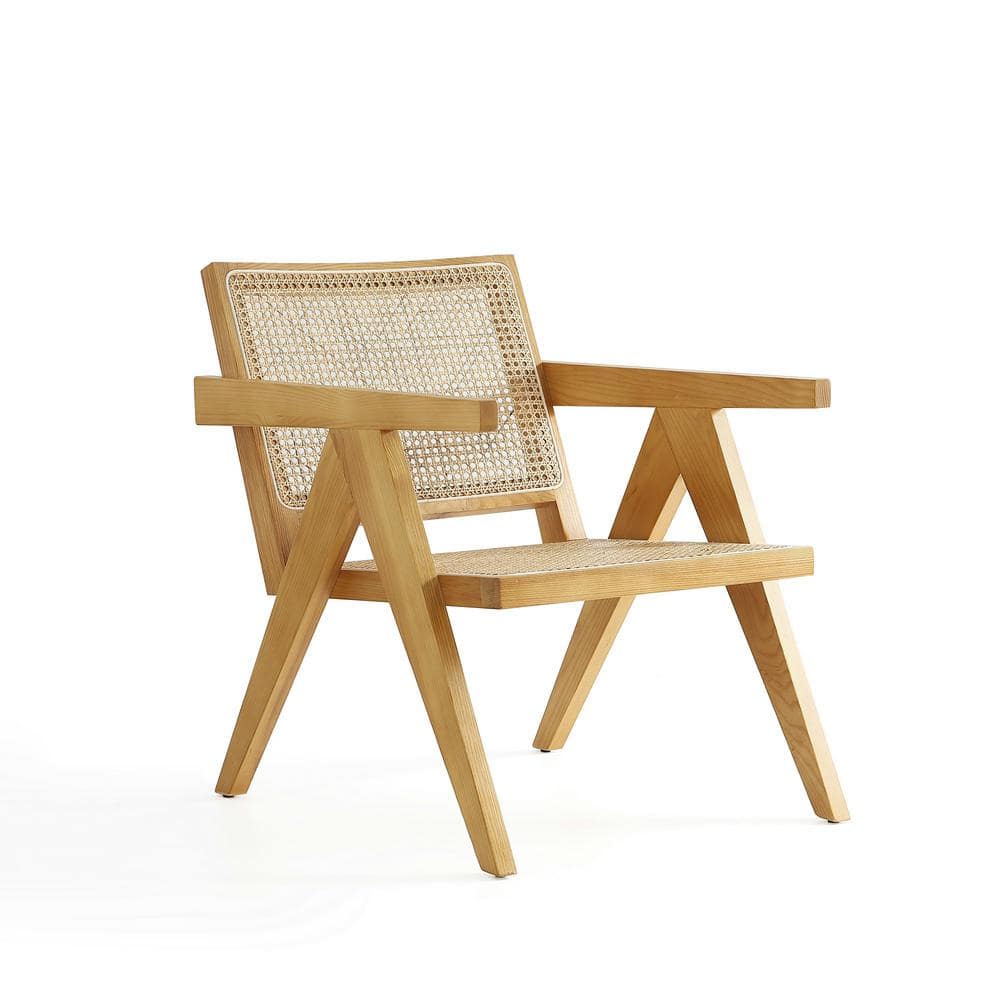 Set of 2 Natural Wood and Cane Accent Chairs