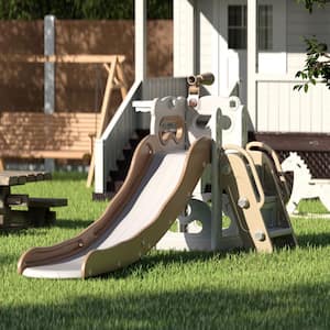 Toddler Slide Climber Playset with Telescope, Storage and Ball, White Plus Brown