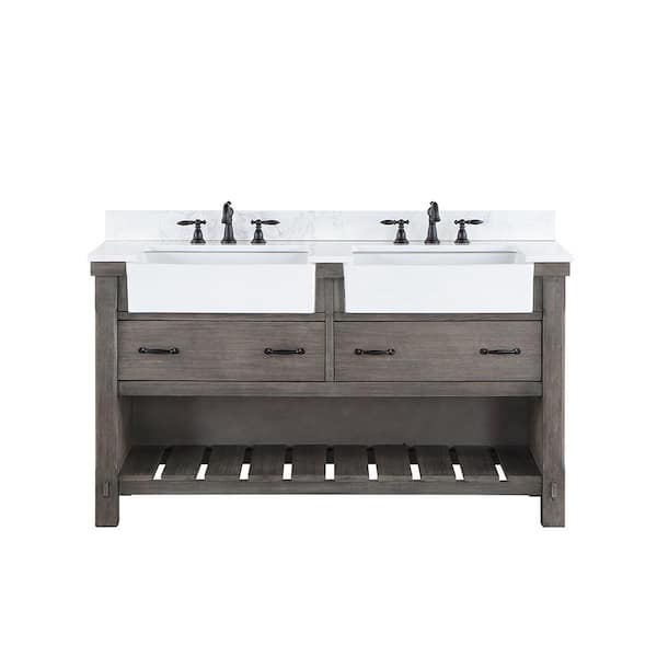 Villareal 60 in. W x 22 in. D x 34 in . H Double Farmhouse Bath Vanity in Classical Grey with Composite Stone Top