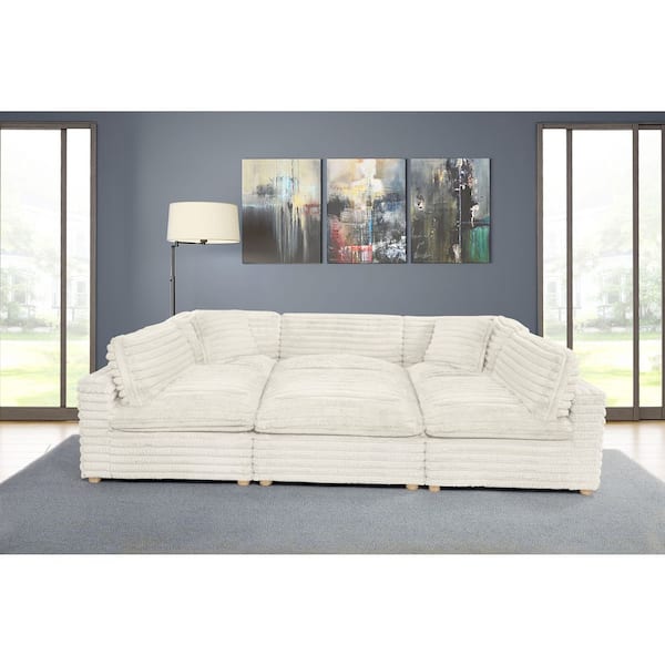 Adri 80 in W. Straight Arm 6-Piece Corduroy Fabric Modular Sectional Sofa in. Beige Color