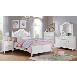 Fritza White Wood Twin Youth Bed With Nailhead Trim Padded Headboard