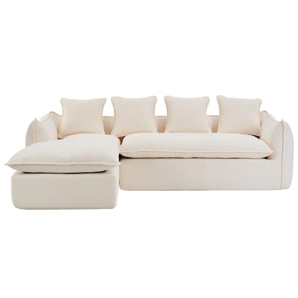 106.3 in Wide Square Arm Fabric L-Shaped Modern Upholstered Sofa in Beige