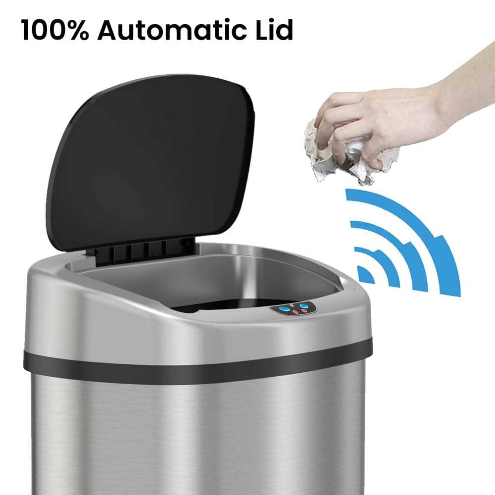 Stainless Steel Touchless Oval Trash Can with Motion Sensor Lid