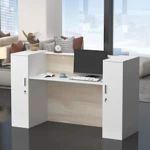 70.9 in. W Rectangular White MDF Computer Desk with a Spacious Tabletop and 6-Enclosed Storage Shelves