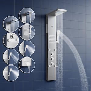 55 in. 6-Jet LED Rainfall Waterfall Shower Panel System with Adjustable Hand Body Shower and Tub Spout in Matte Black