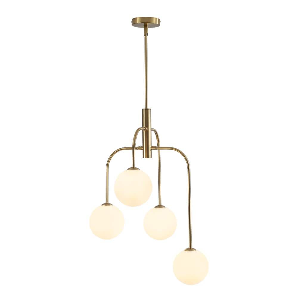 19.7 in. 4-Light Gold Sputnik Chandelier with White Globe Glass Shade price history on PriceWatchPro