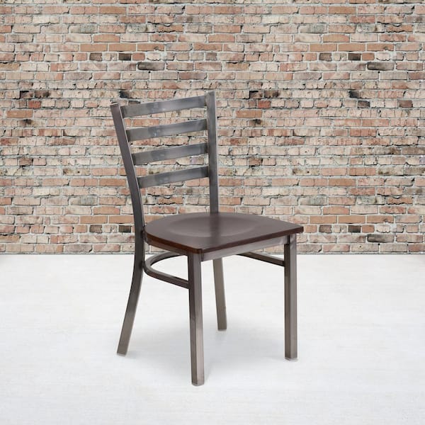 Walnut Wood Seat/Clear Coated Metal Frame Restaurant Chairs (Set of 2)