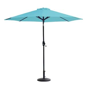 Sunshadow 9 ft. Market Tilt and Crank Table Patio Umbrella with Round Resin Base in Turquoise