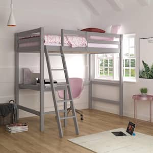 Gray Baylor Wood Twin Loft Bunk Bed with Study Desk