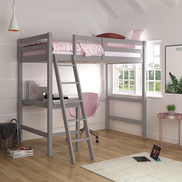 Hillsdale Furniture Gray Baylor Wood Twin Loft Bunk Bed with Study Desk