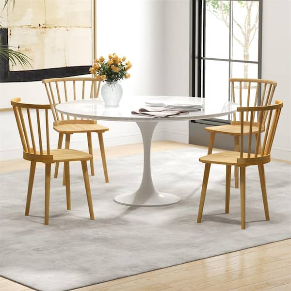 Costway Natural Rubber Wood Windsor Dining Chairs with Spindle