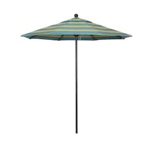 7.5 ft. Black Aluminum Commercial Market Patio Umbrella with Fiberglass Ribs and Push Lift in Astoria Lagoon Sunbrella