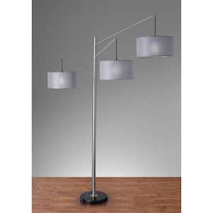 91 in. Silver 3 Light 1-Way (On/Off) Tree Floor Lamp for Liviing Room with Cotton Round Shade