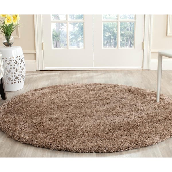 Milan Shag 7 ft. x 7 ft. Dark Beige  Round Solid Area Rug
